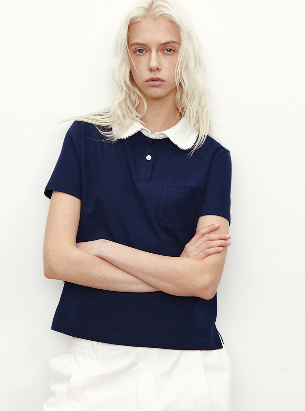 Contrast Collar Fitted Polo Shirt (2color)