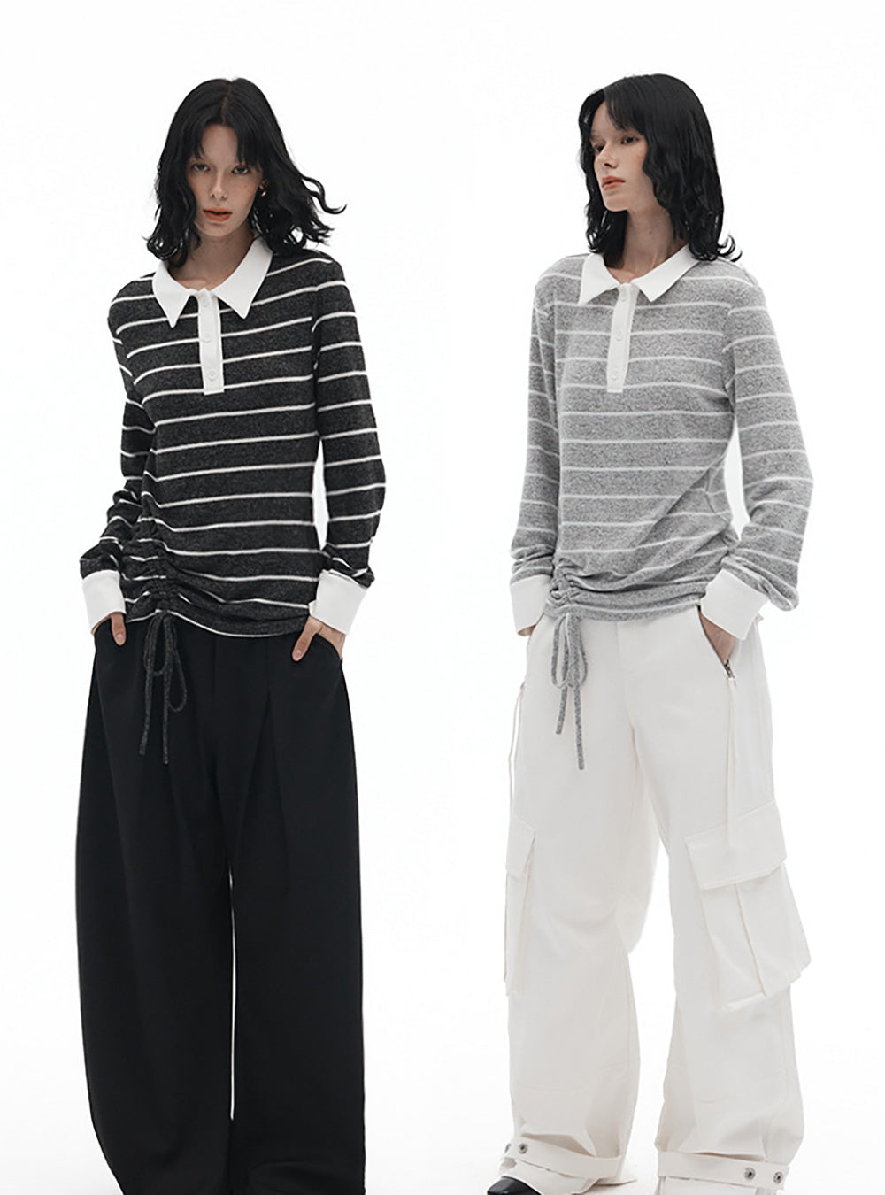 Striped Knit Polo Pullover (2color)