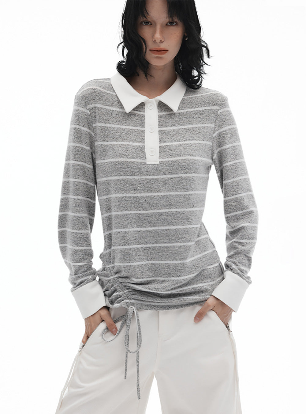 Striped Knit Polo Pullover (2color)