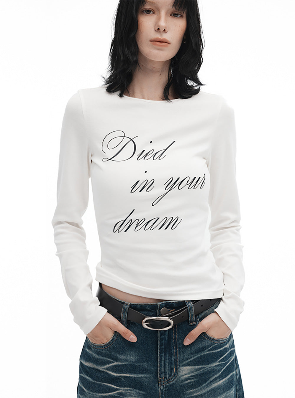 Printed Letter Slim-Fit Long Sleeve T-Shirt (2type)