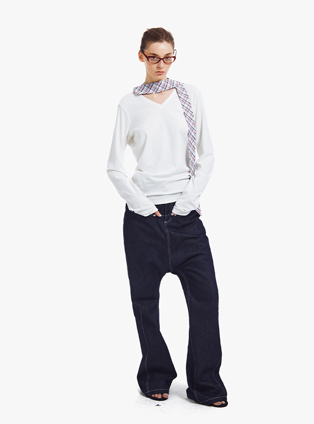 Contrast Stitch Drop-Crotch Denim Pants