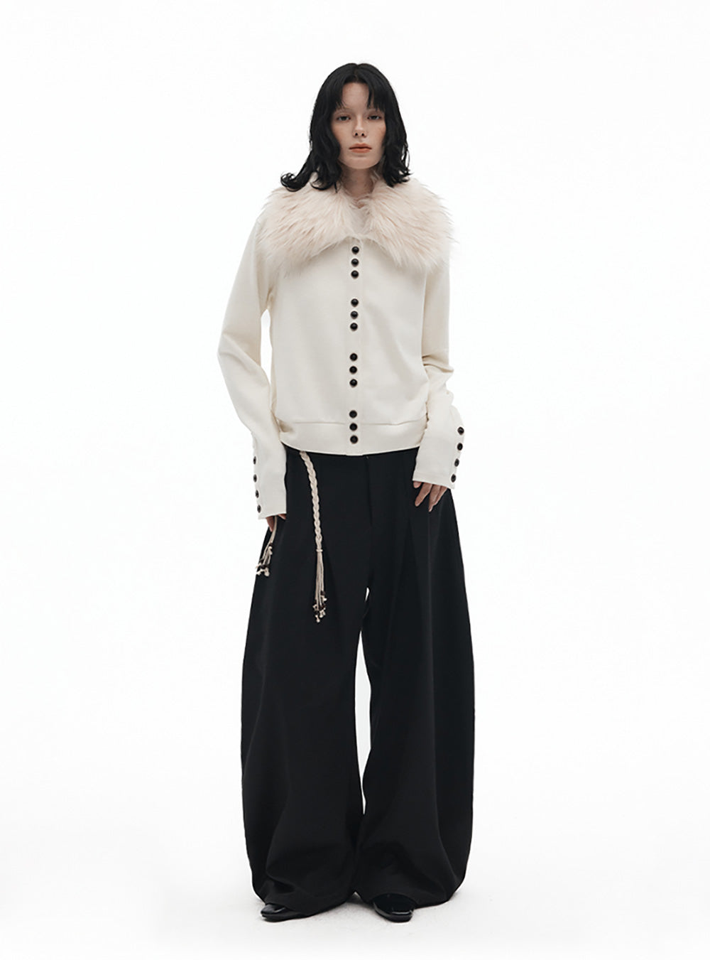 Detachable Faux Fur Collar Knit Cardigan