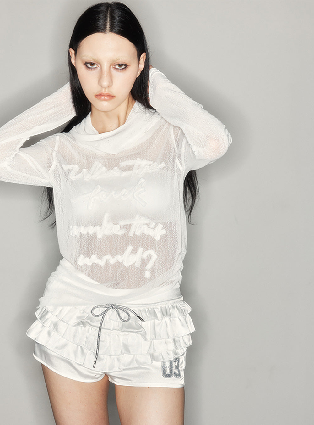 Hooded Semi-Sheer Long Sleeve T-Shirt