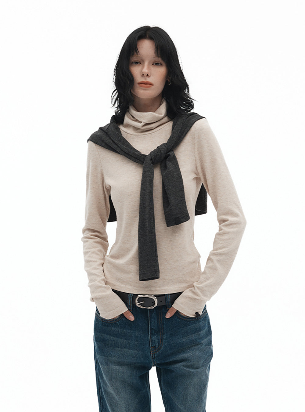 Fitted Turtleneck Knit Top (2color)