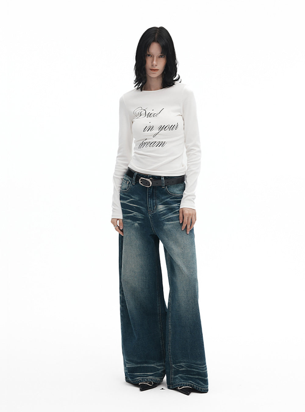 Printed Letter Slim-Fit Long Sleeve T-Shirt (2type)