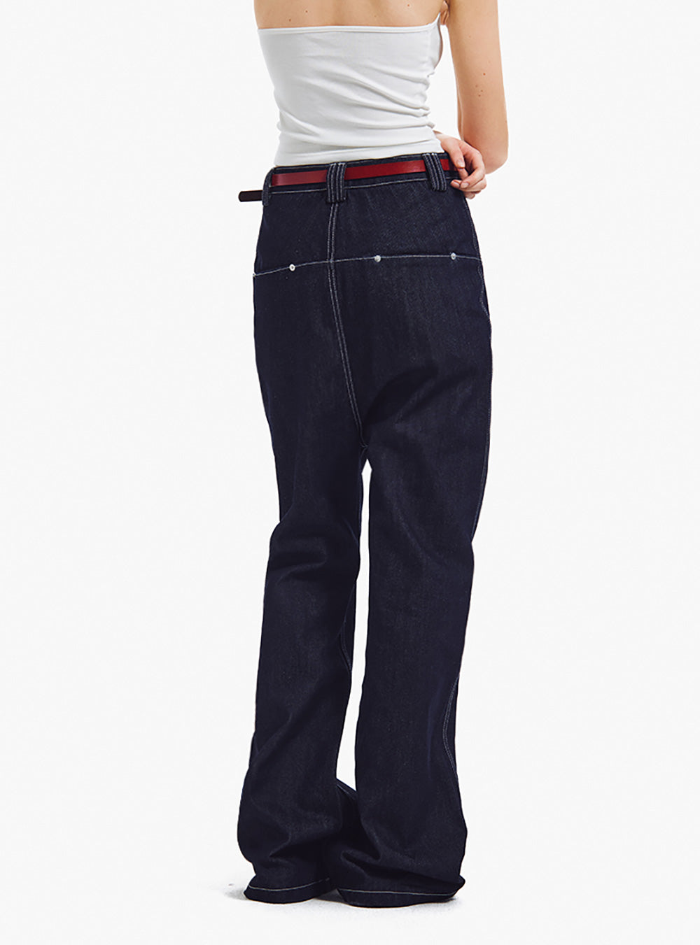 Contrast Stitch Drop-Crotch Denim Pants