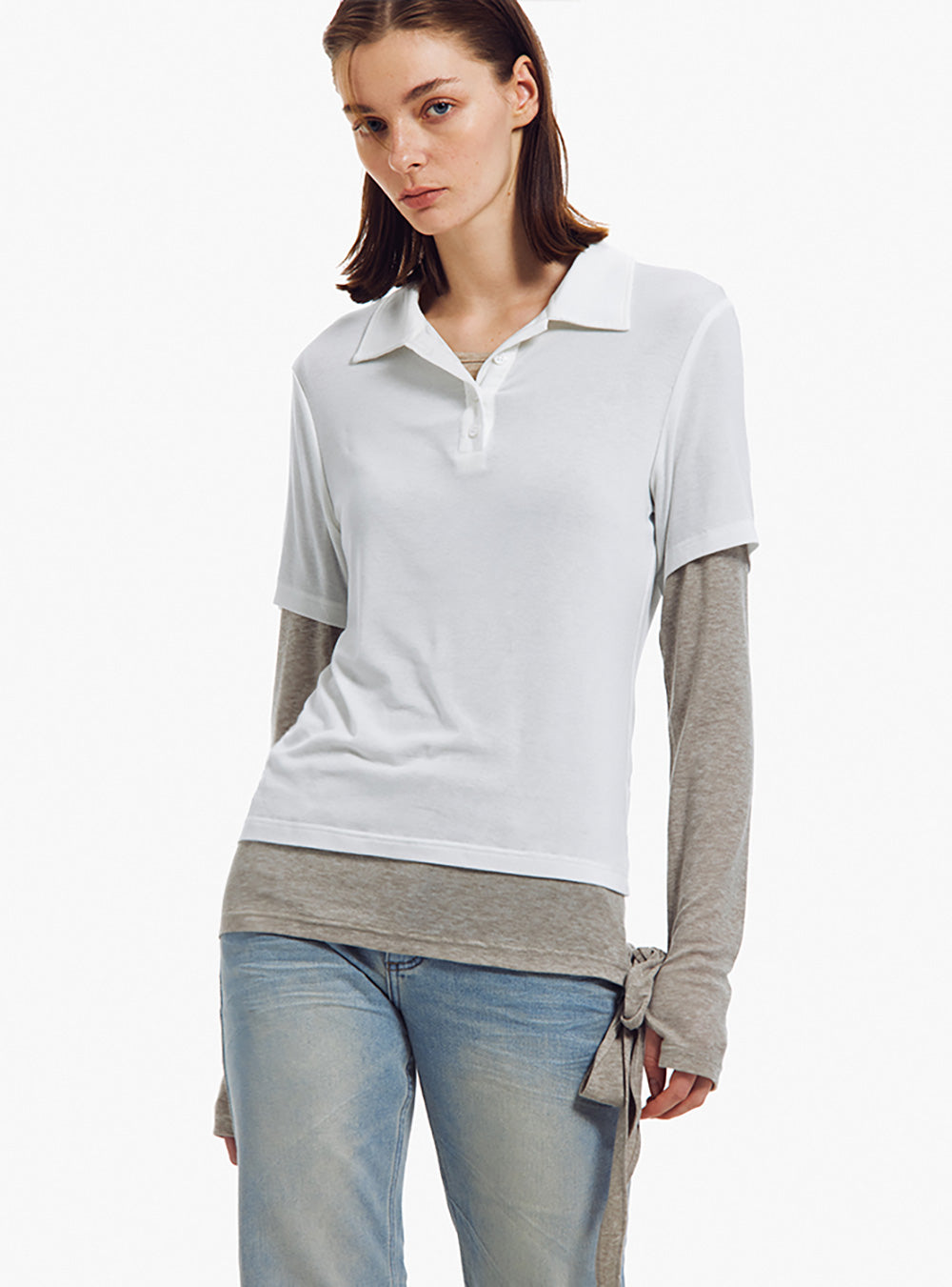 Layered Wool-Blend Long Sleeve T-Shirt (2type)