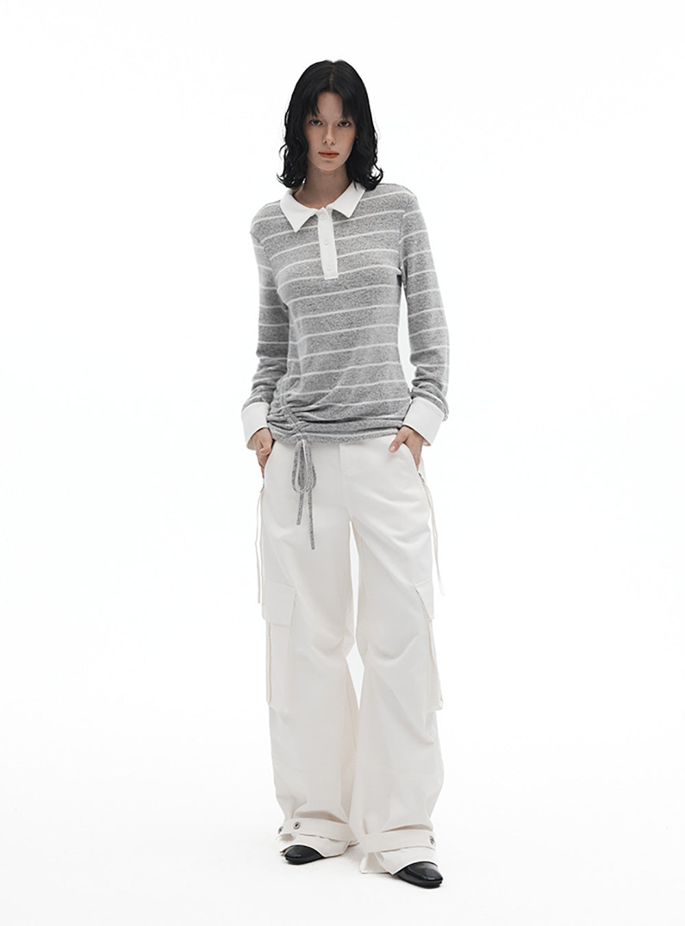 Striped Knit Polo Pullover (2color)