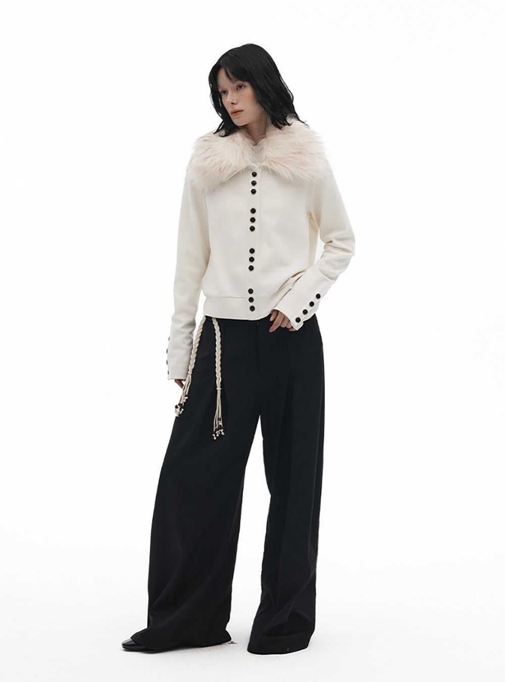 Detachable Faux Fur Collar Knit Cardigan