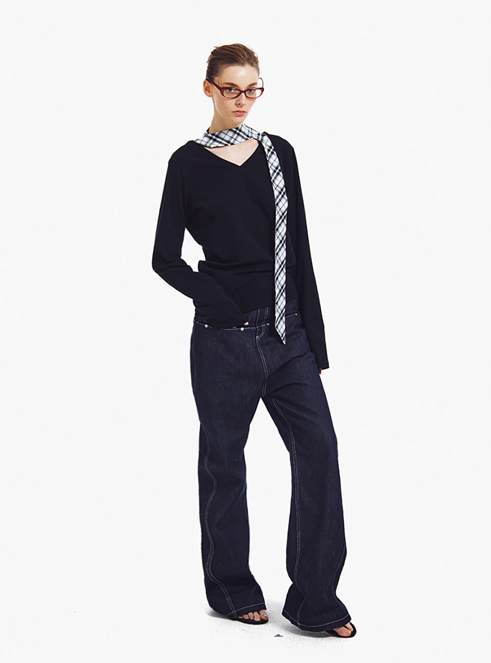 Contrast Stitch Drop-Crotch Denim Pants