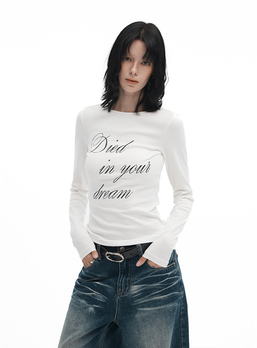 Printed Letter Slim-Fit Long Sleeve T-Shirt (2type)
