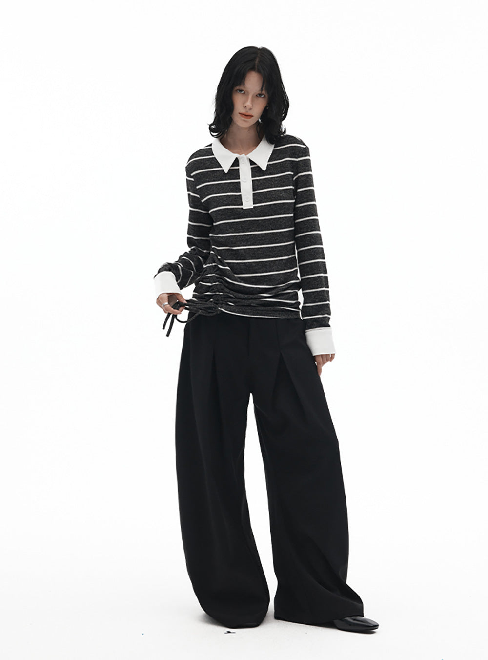 Striped Knit Polo Pullover (2color)