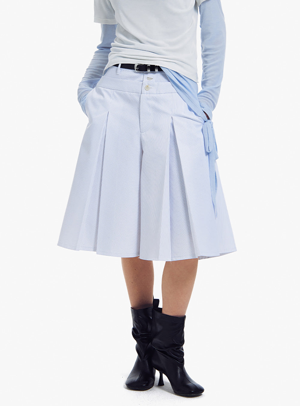 Striped Pleated A-Line Shorts (2color)