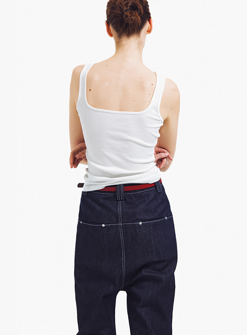 Contrast Stitch Drop-Crotch Denim Pants