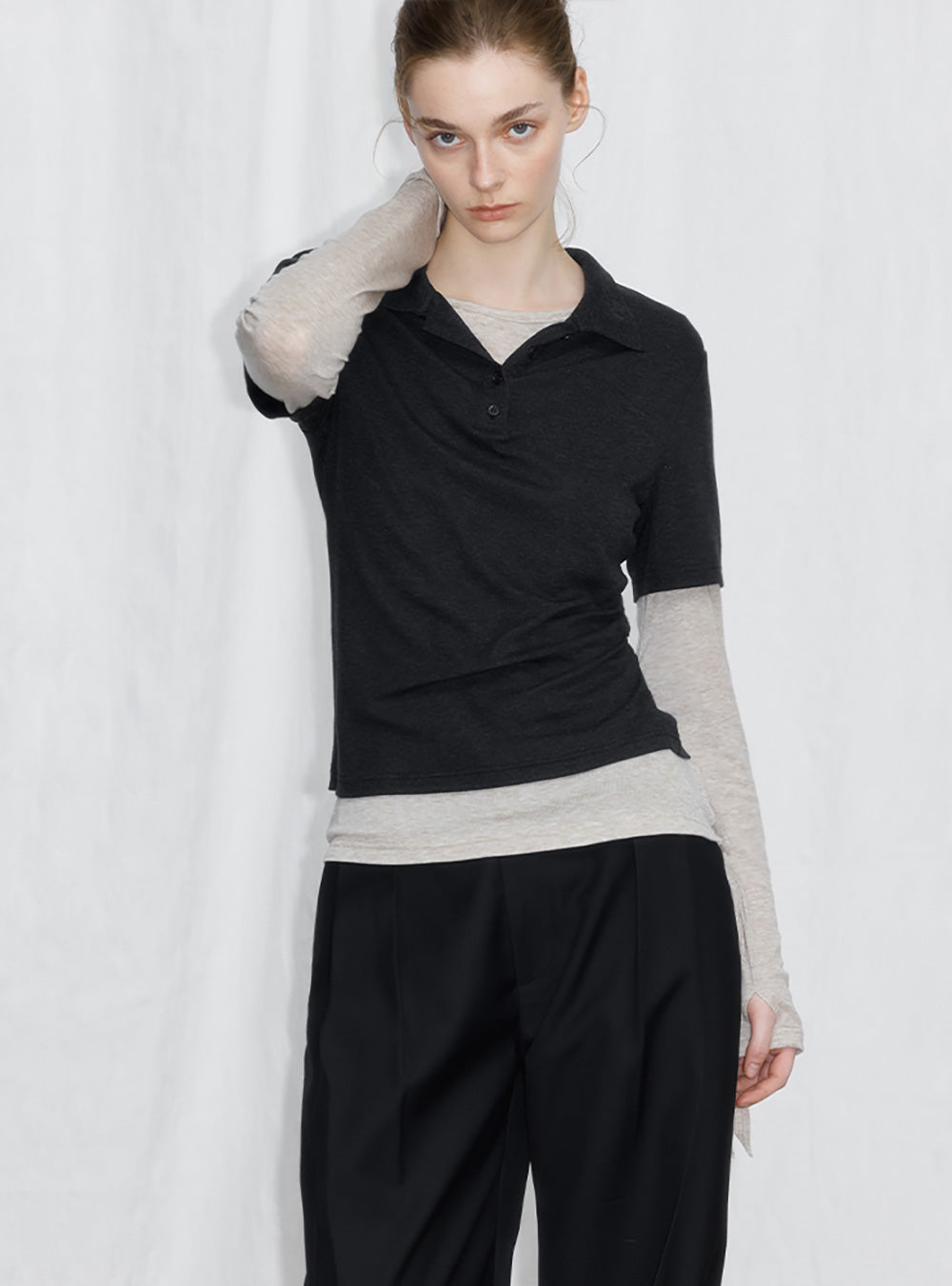 Layered Wool-Blend Long Sleeve T-Shirt (2type)