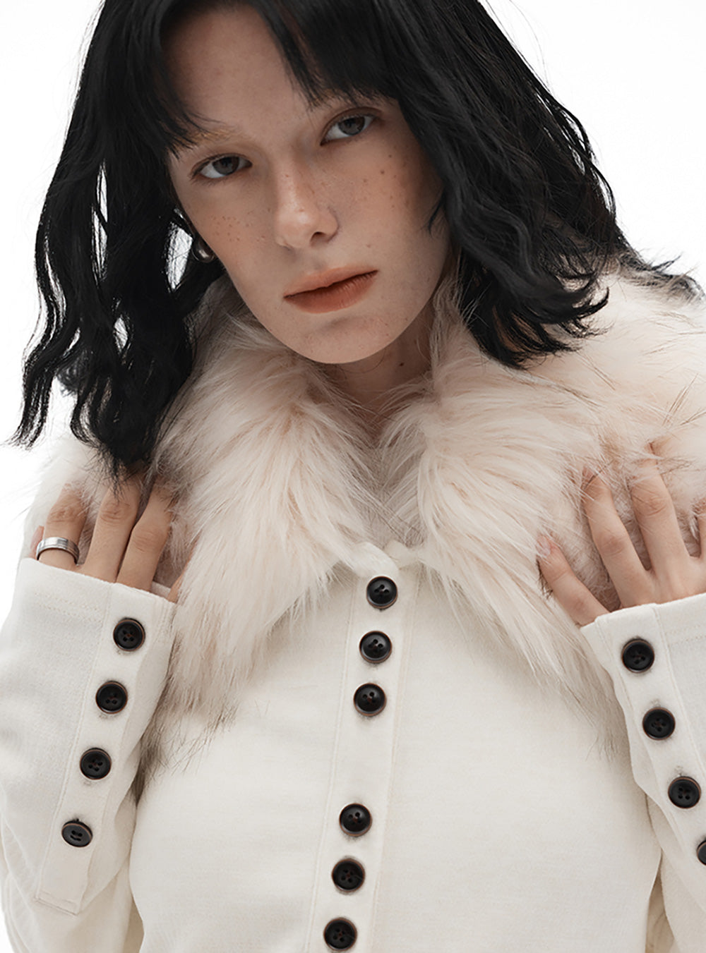 Detachable Faux Fur Collar Knit Cardigan
