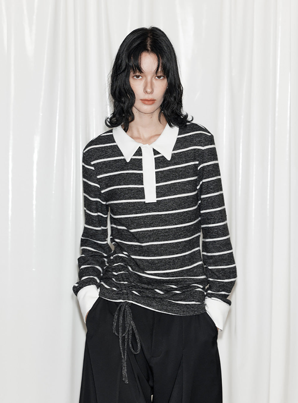 Striped Knit Polo Pullover (2color)