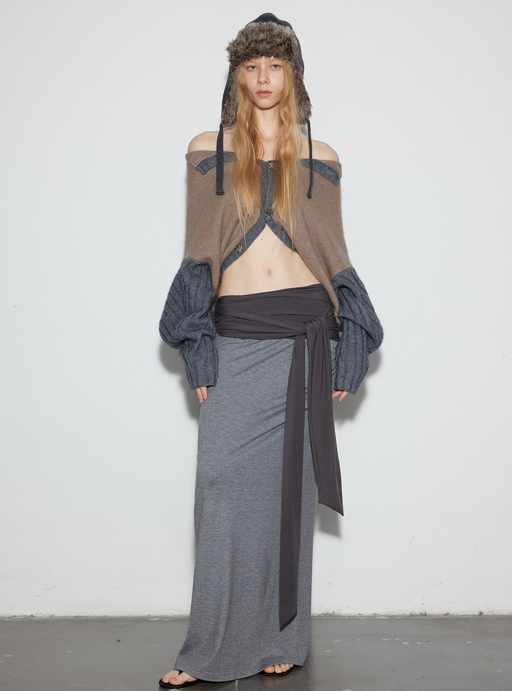 Two-Tone Wool Blend Cardigan