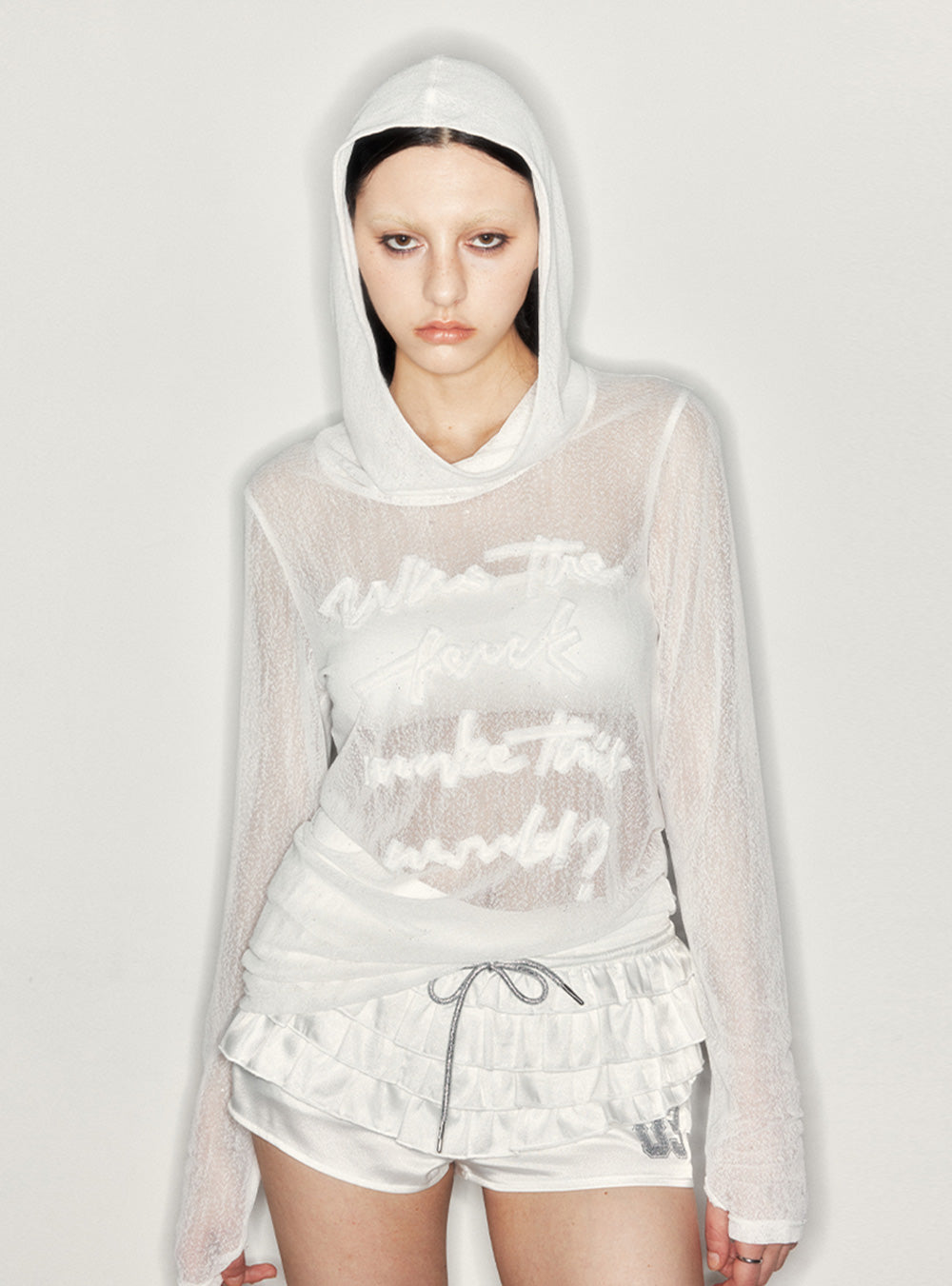 Hooded Semi-Sheer Long Sleeve T-Shirt