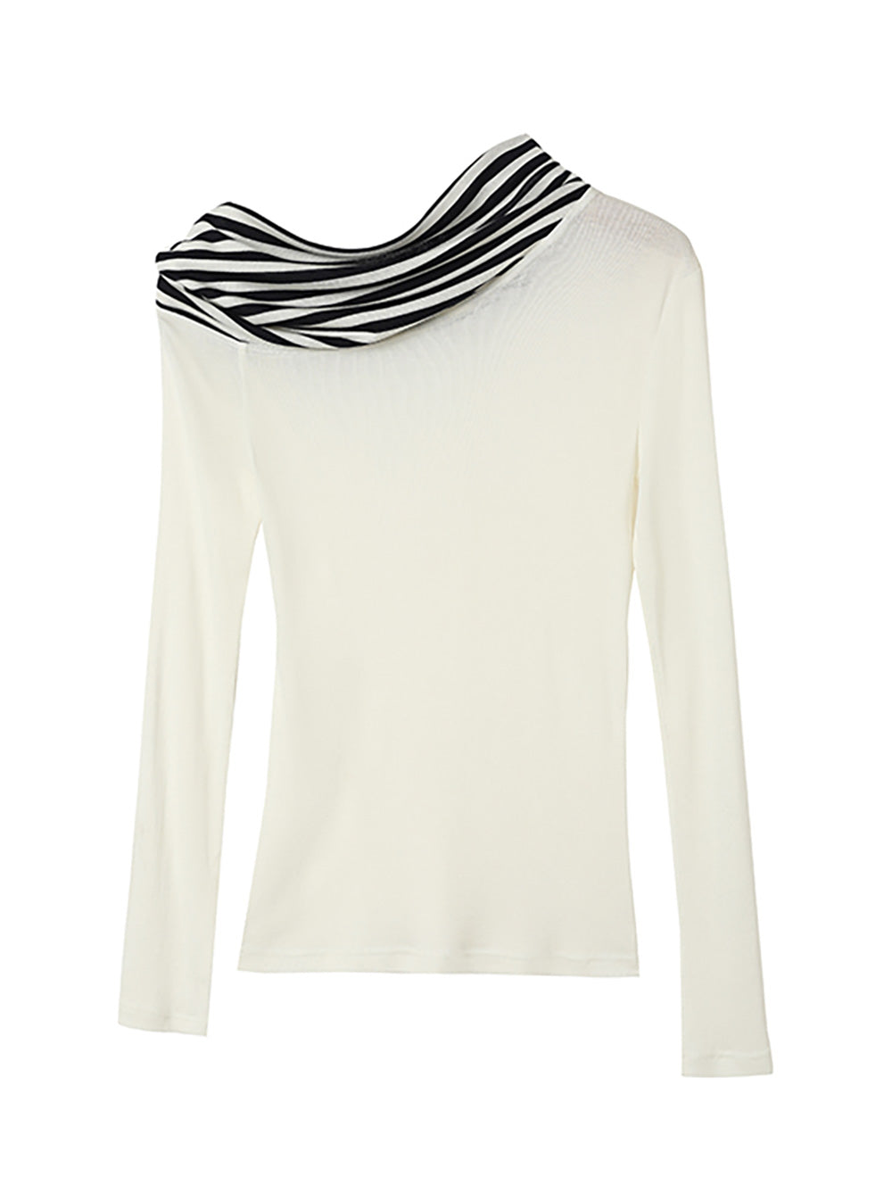 Draped Striped Wool-Silk Shoulder Top (2color)