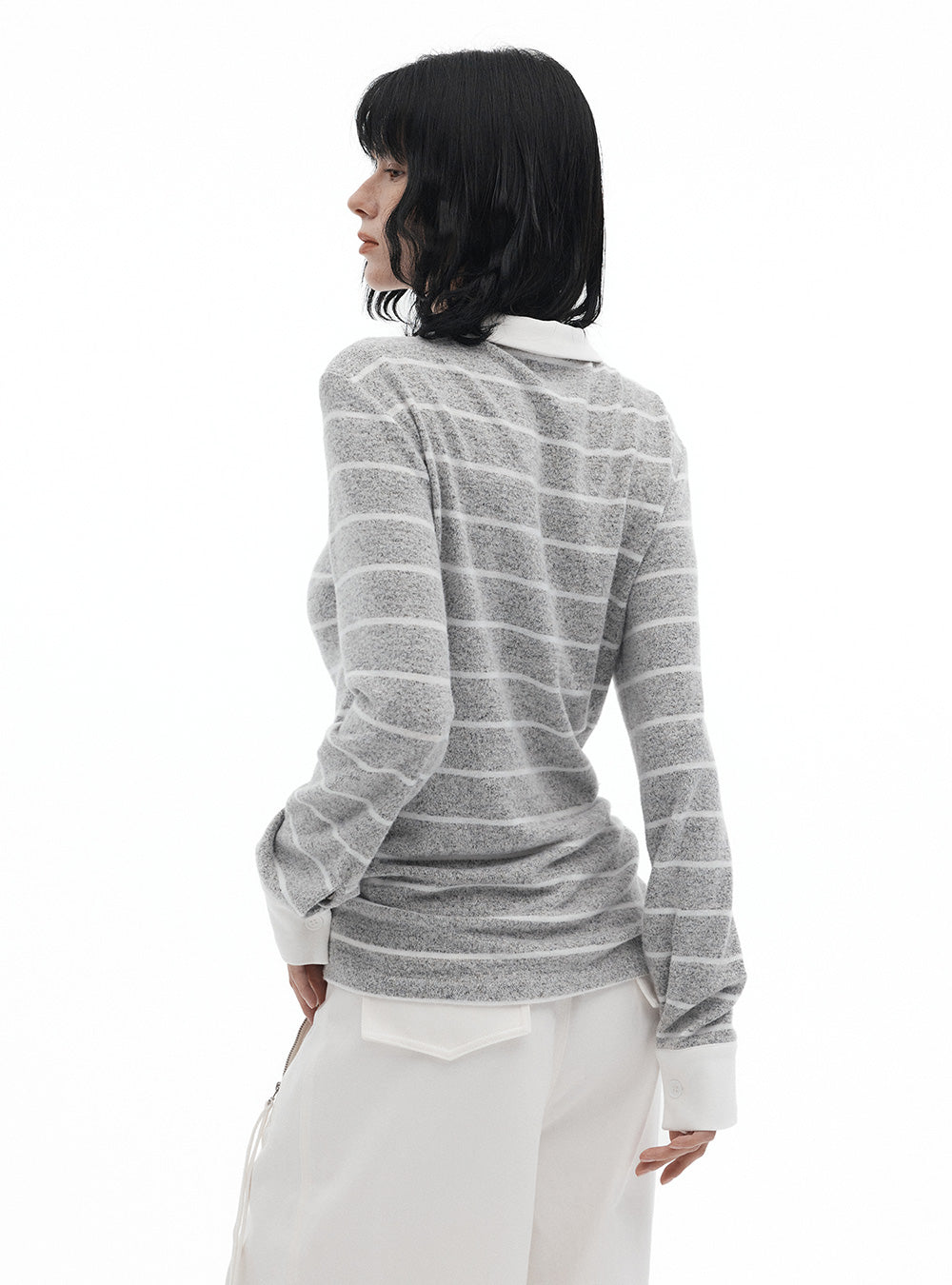 Striped Knit Polo Pullover (2color)
