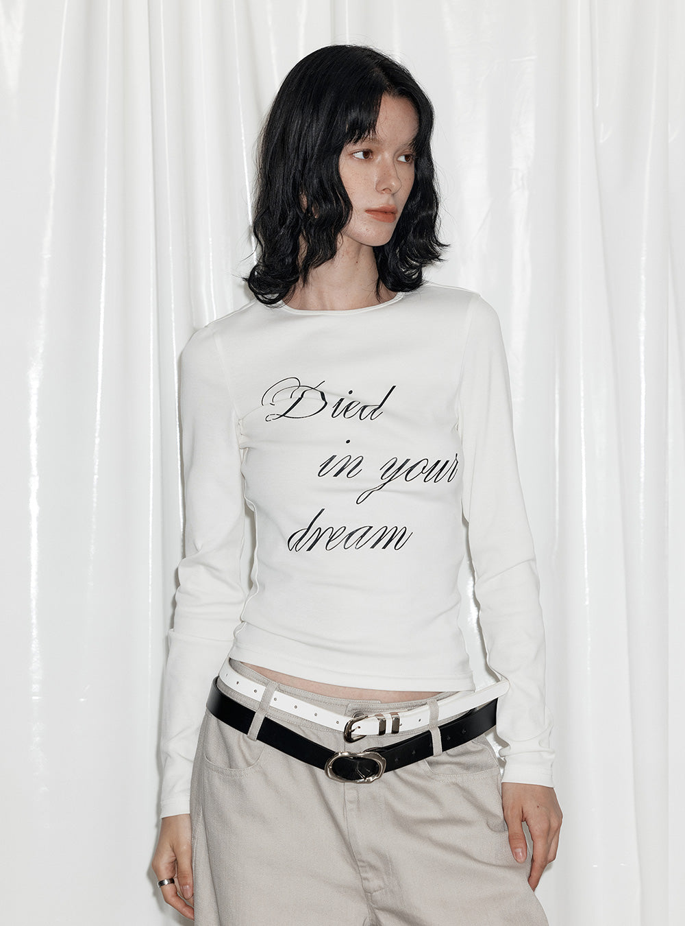 Printed Letter Slim-Fit Long Sleeve T-Shirt (2type)