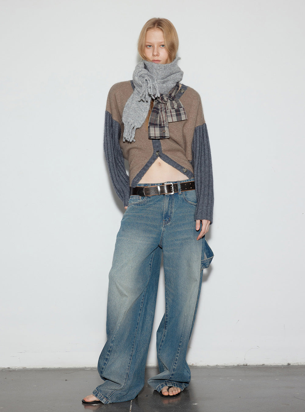 Two-Tone Wool Blend Cardigan