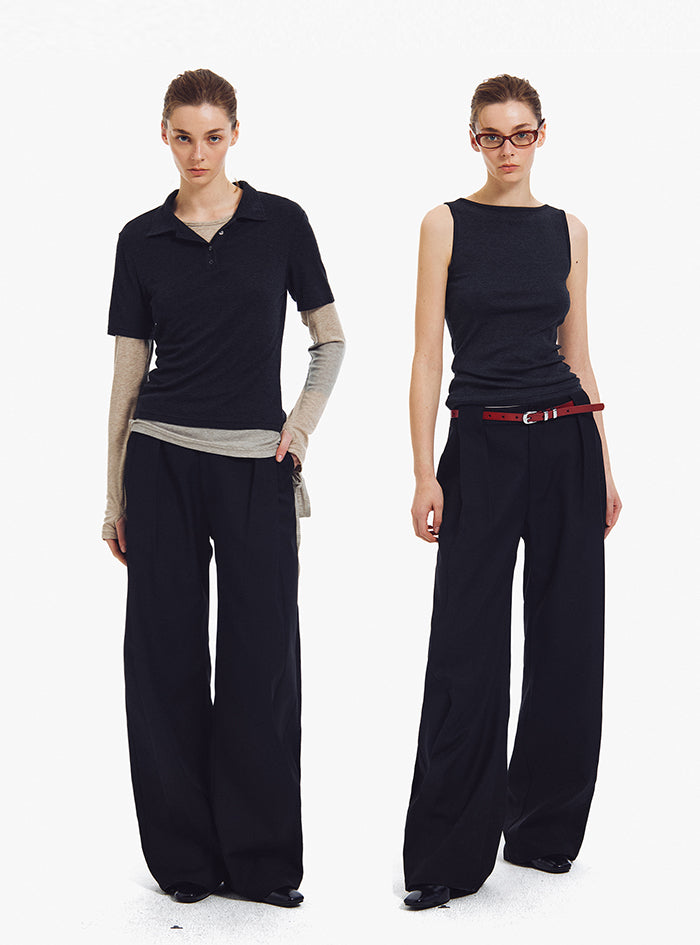 Tailored Wide-Leg Pants (Black)
