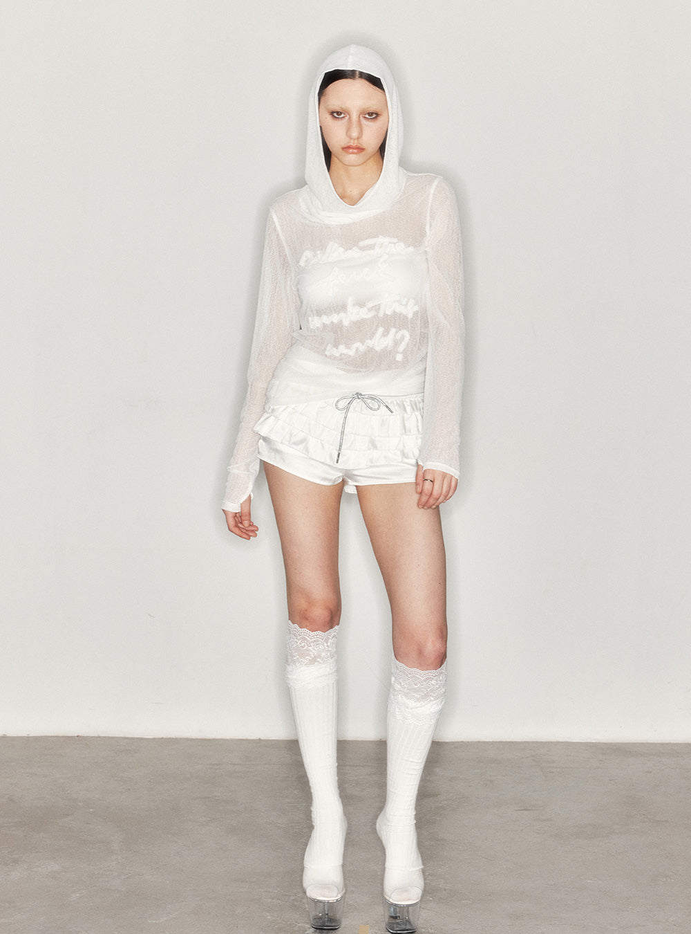 Hooded Semi-Sheer Long Sleeve T-Shirt