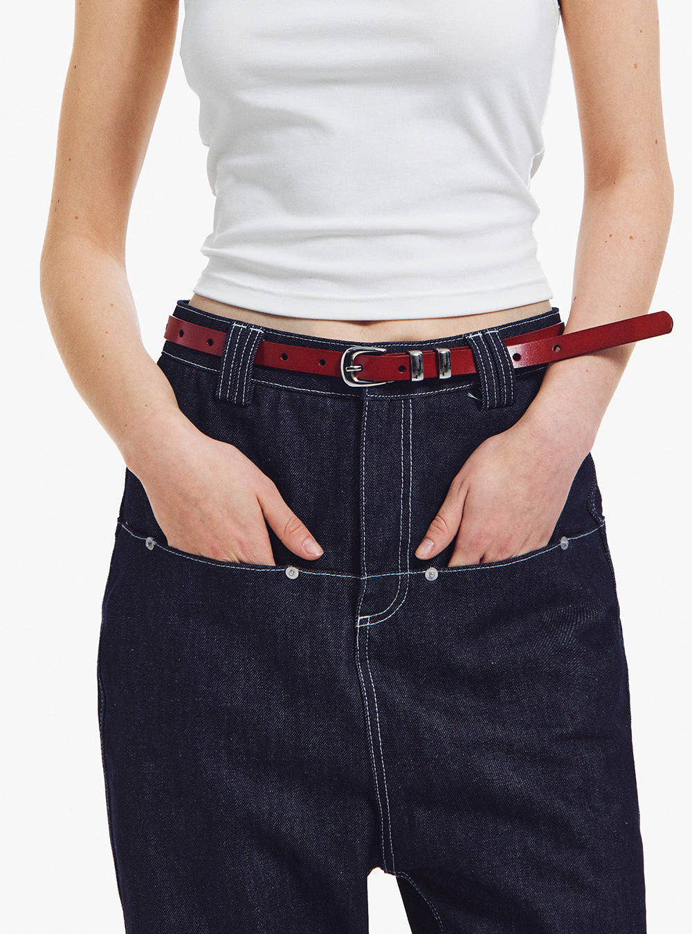Contrast Stitch Drop-Crotch Denim Pants