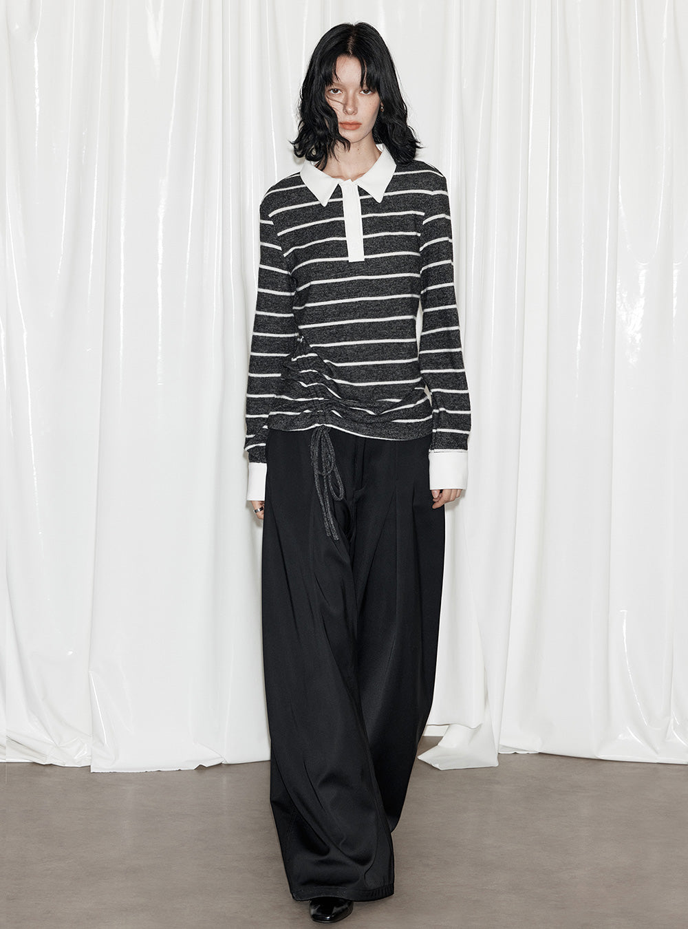 Striped Knit Polo Pullover (2color)