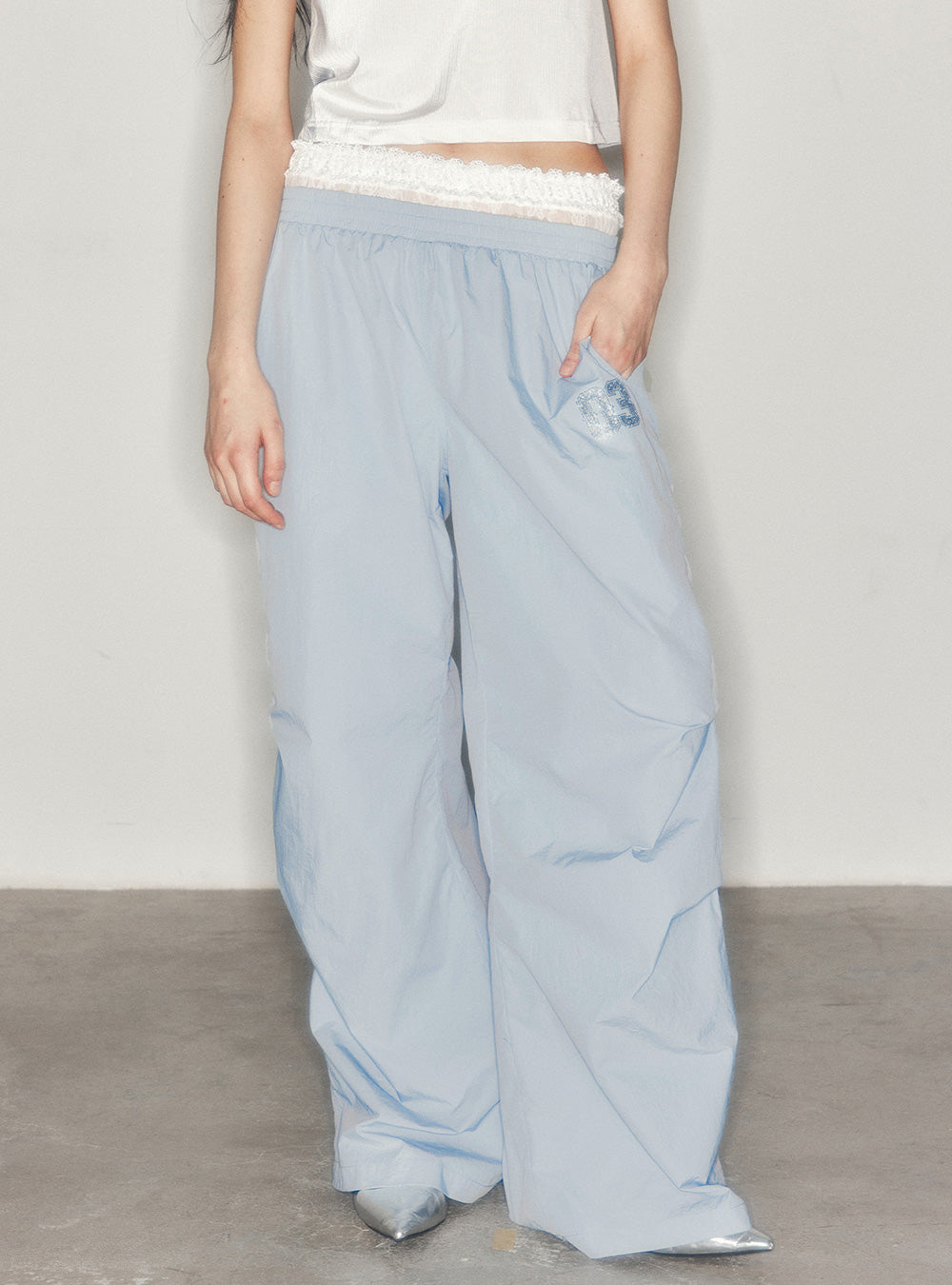 Double Waistband Wide-Leg Pants