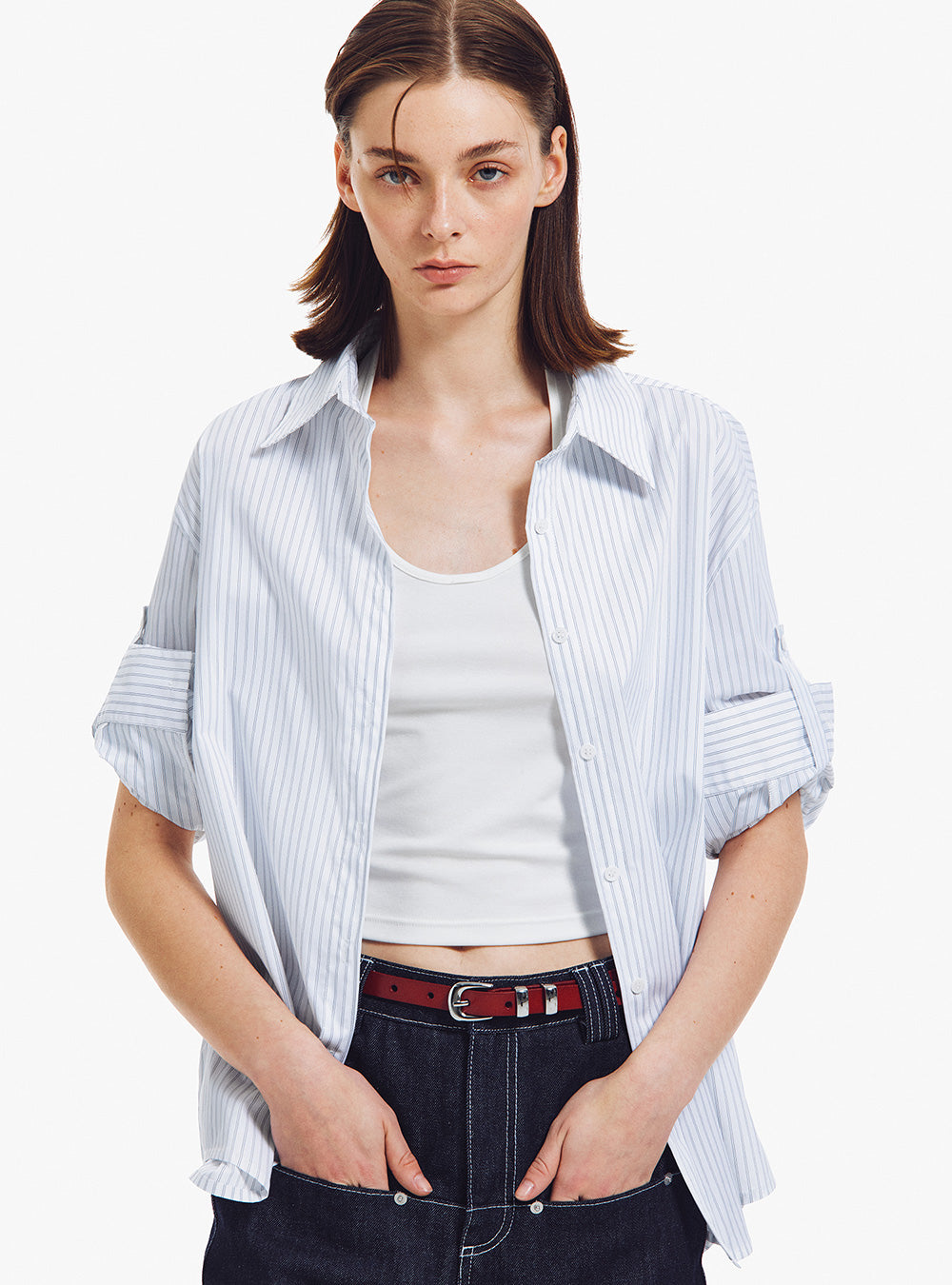 Classic Striped Convertible Long-Sleeve Shirt
