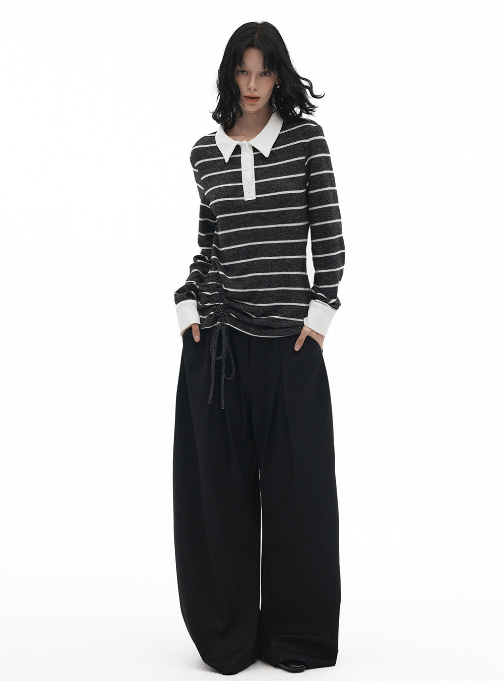 Striped Knit Polo Pullover (2color)