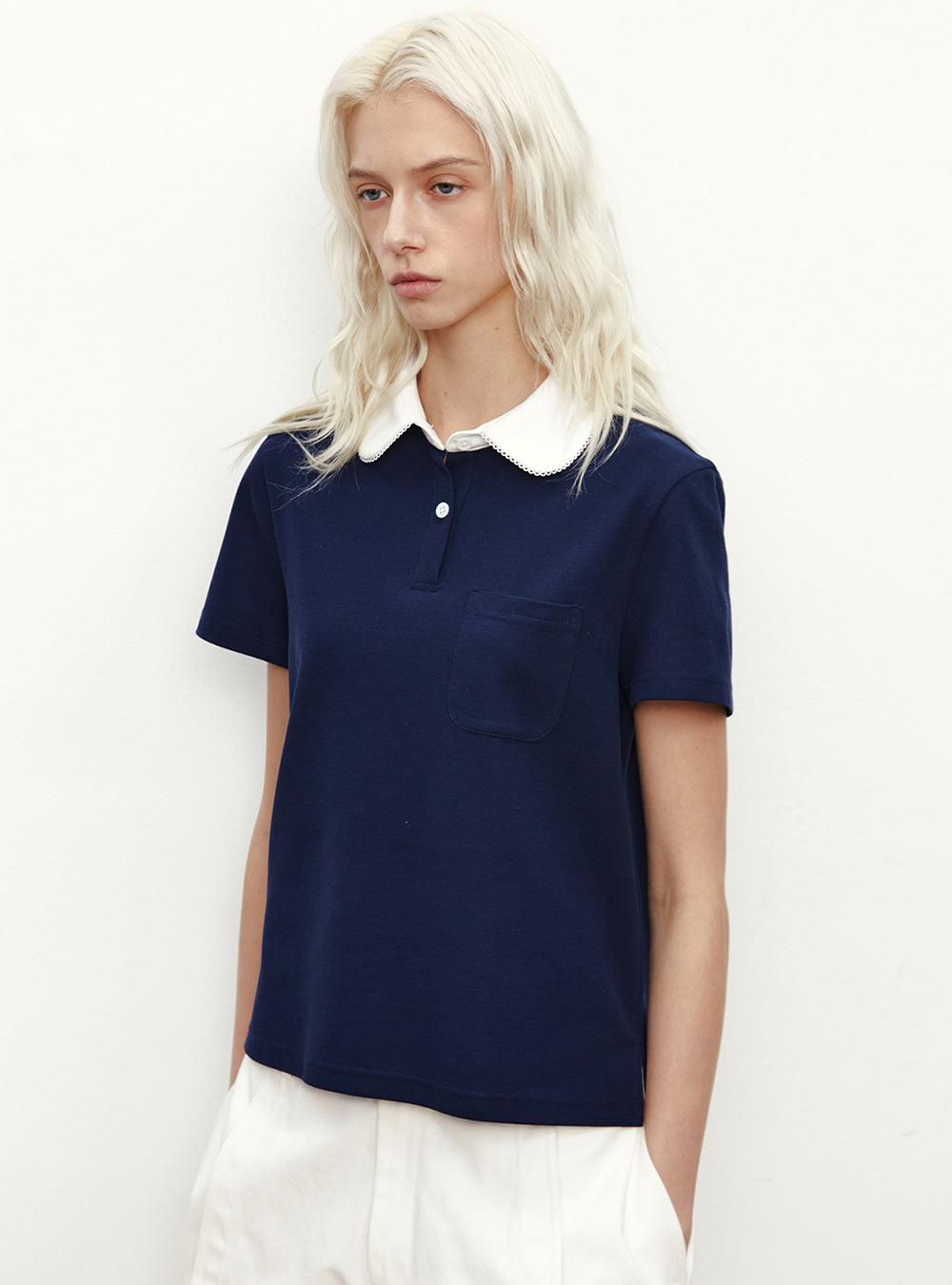 Contrast Collar Fitted Polo Shirt (2color)