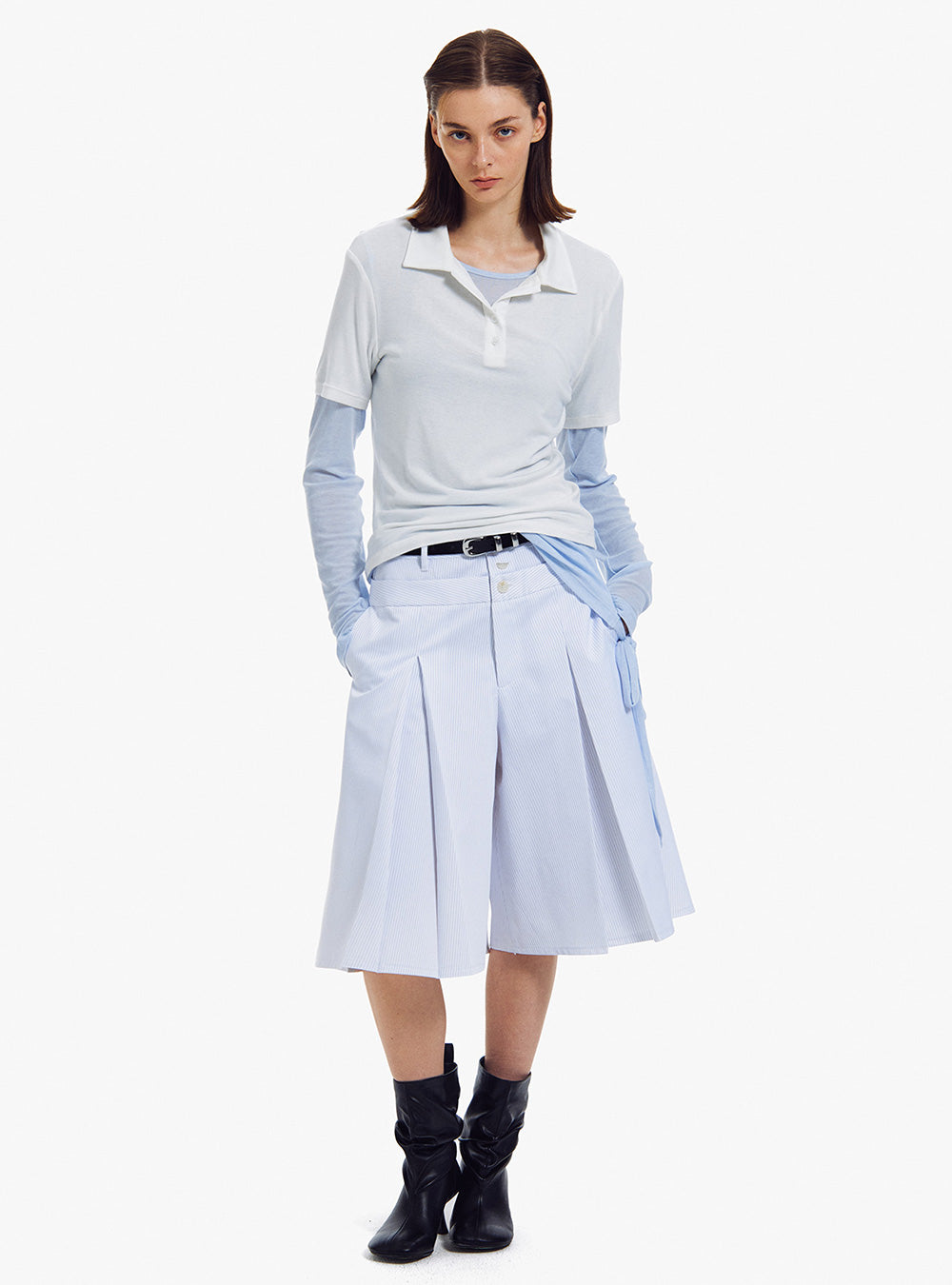 Striped Pleated A-Line Shorts (2color)