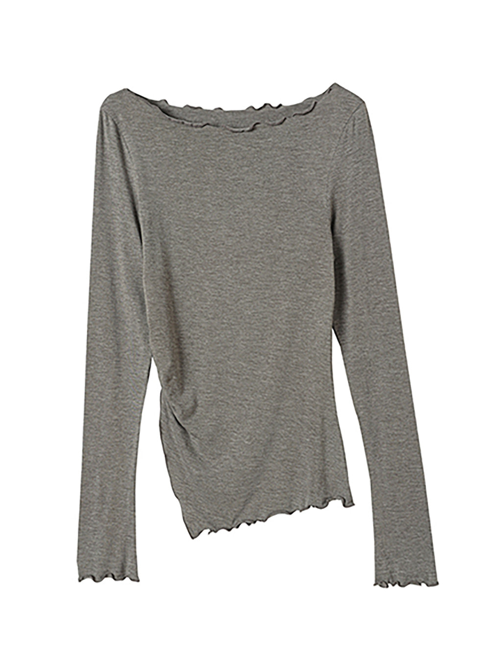 Off-Shoulder Ruffled Edge Long Sleeve Top (2color)