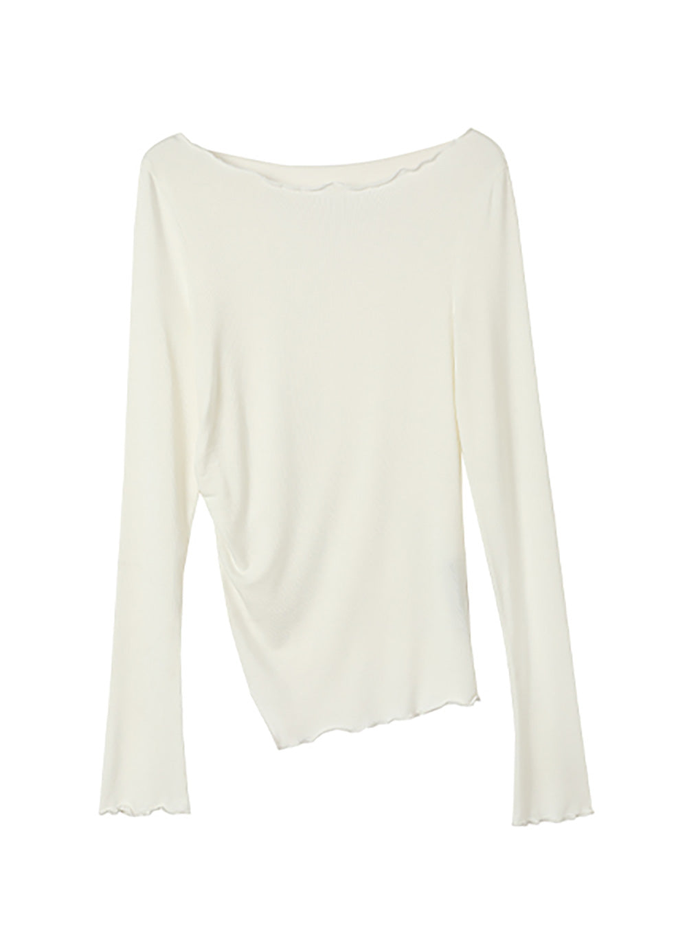 Off-Shoulder Ruffled Edge Long Sleeve Top (2color)