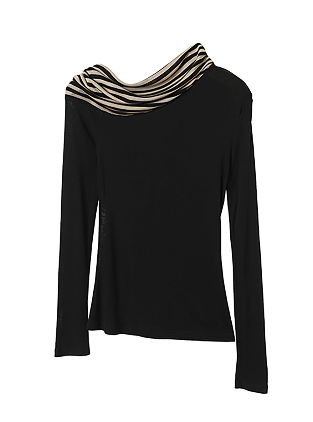 Draped Striped Wool-Silk Shoulder Top (2color)