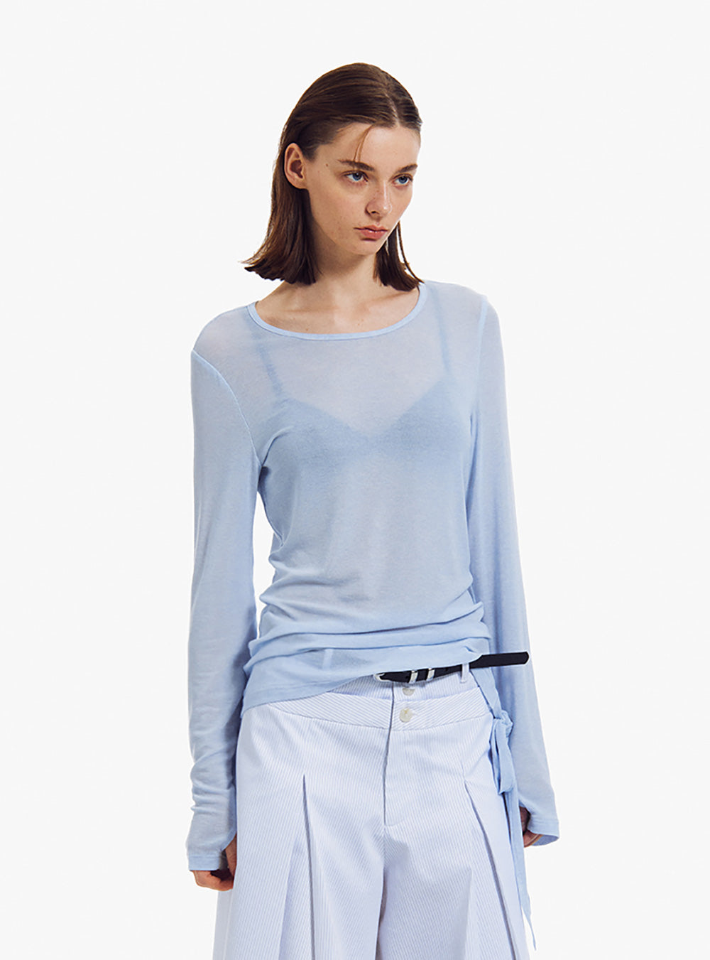 Layered Wool-Blend Long Sleeve T-Shirt (2type)