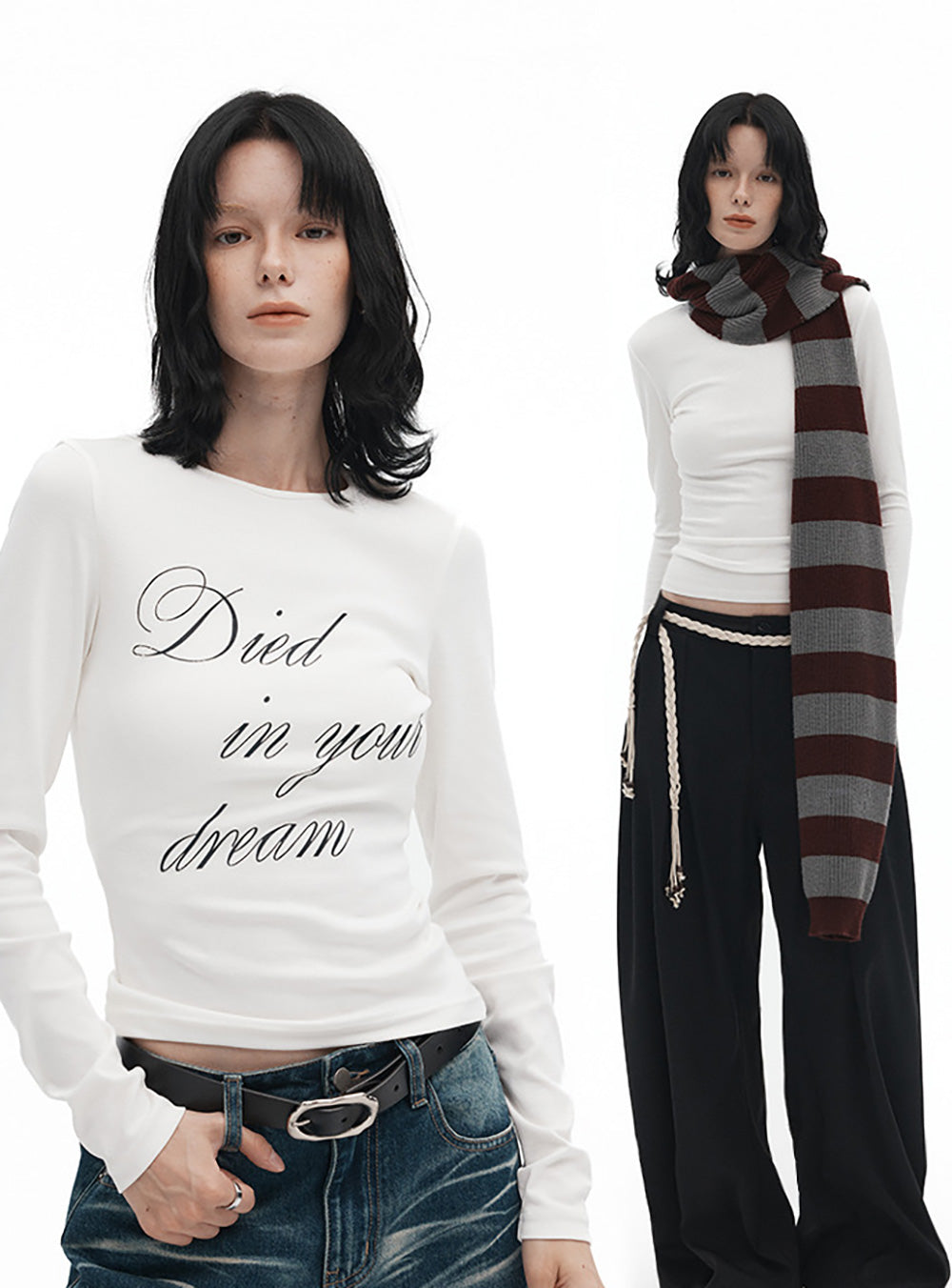 Printed Letter Slim-Fit Long Sleeve T-Shirt (2type)