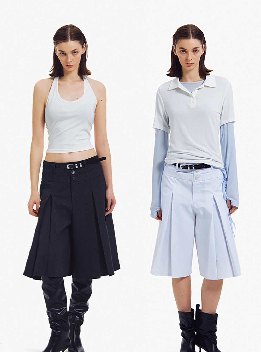 Striped Pleated A-Line Shorts (2color)