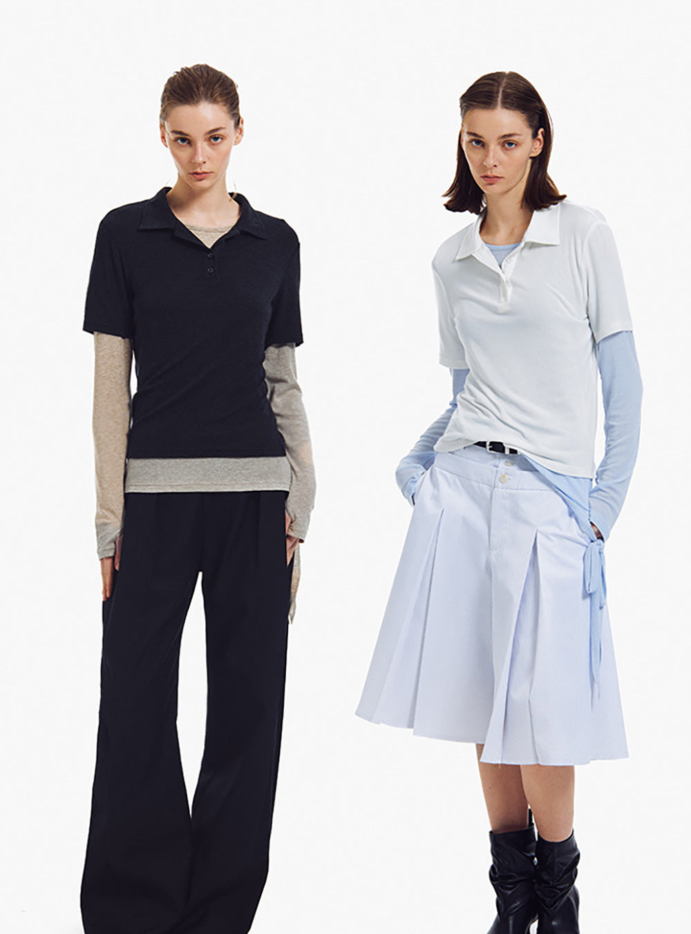Layered Wool-Blend Long Sleeve T-Shirt (2type)