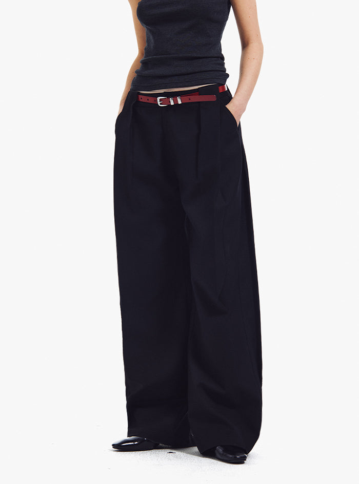 Tailored Wide-Leg Pants (Black)