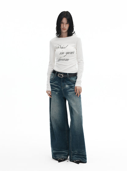 Printed Letter Slim-Fit Long Sleeve T-Shirt (2type)