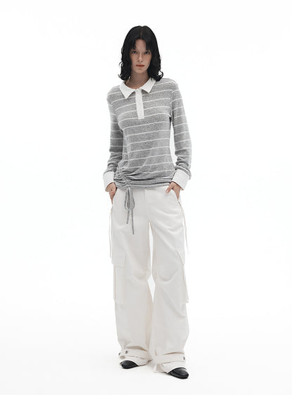 Striped Knit Polo Pullover (2color)