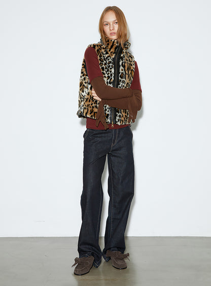 Product Name: Leopard Print Faux Fur Vest