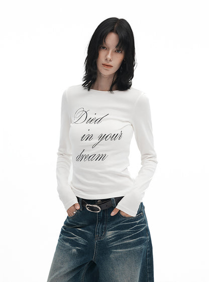 Printed Letter Slim-Fit Long Sleeve T-Shirt (2type)
