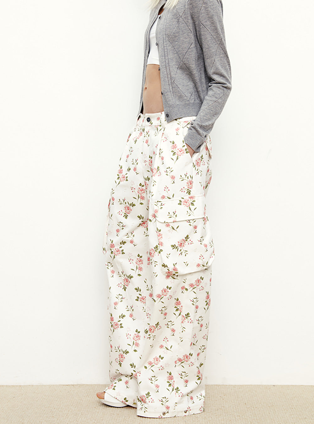 Floral Printed Cargo Pants (2color)