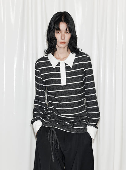 Striped Knit Polo Pullover (2color)